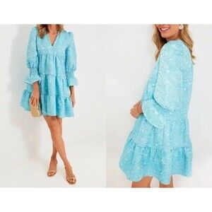 NWT Tuckernuck Pomander Place Blue Daisy Jacquard Kenzo Dress Ruffle Tiered XL